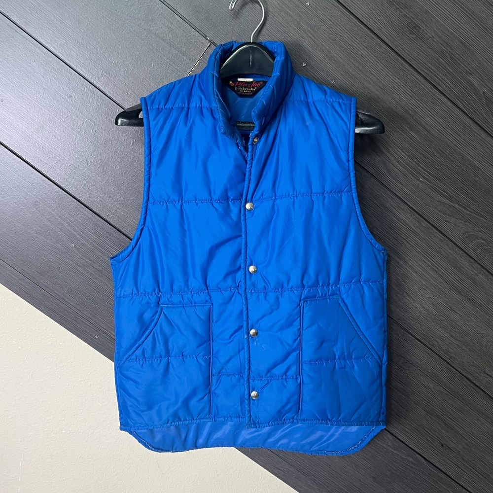 Pla-Jac By Dunbrooke Men's Vintage Puffer Vest Blue Snap Front Medium USA